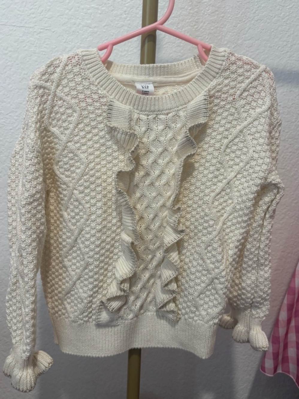 GAP Girls Cream Cable Knit Ruffle Sweater Size 4